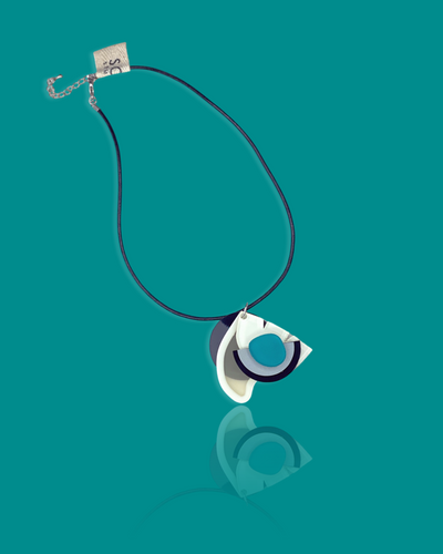 Subtle trendy small pendant necklace in ocean color with irregular shape acrylic and leather cord.