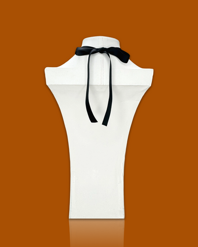 Bold elegant necklace with tawny acrylic pendant and silk ribbon.