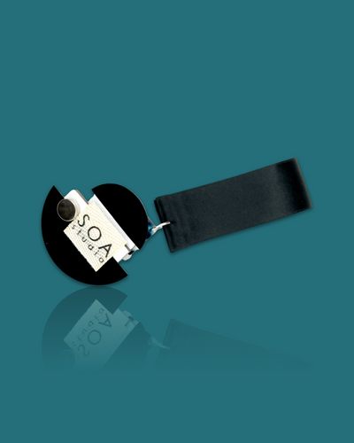 Detachable Arty Necklace in Ocean Colour with geometric design and silk ribbon fastening.