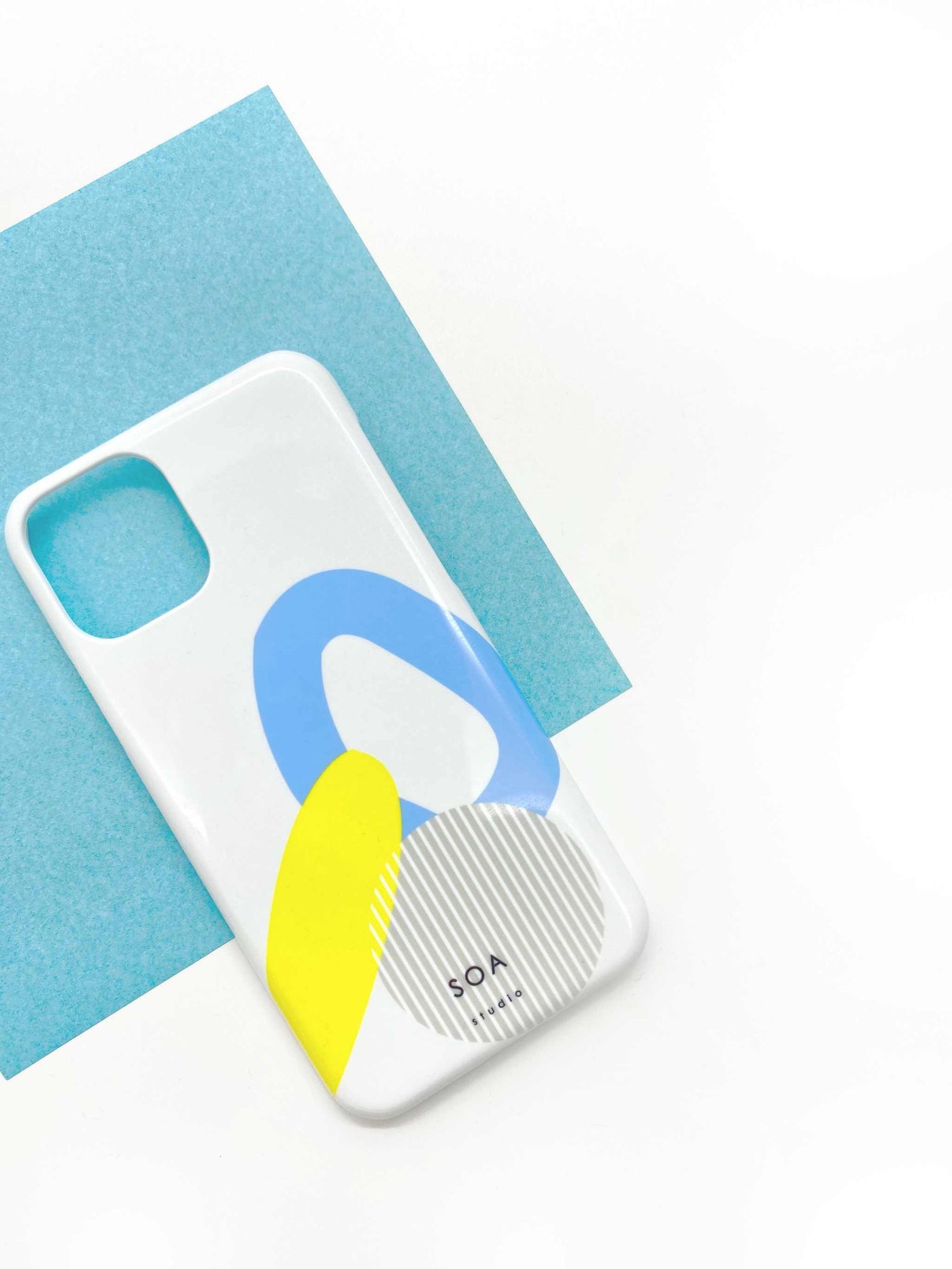 Sky blue phone case with abstract design, order-to-made option available.